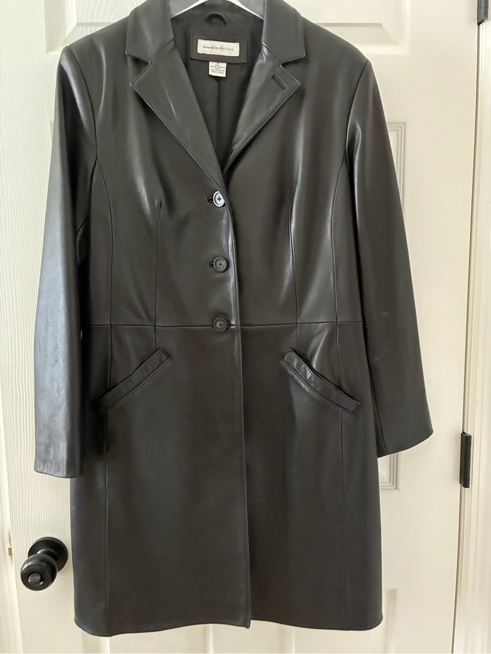 Preston & York Black Leather Longline Blazer Coat